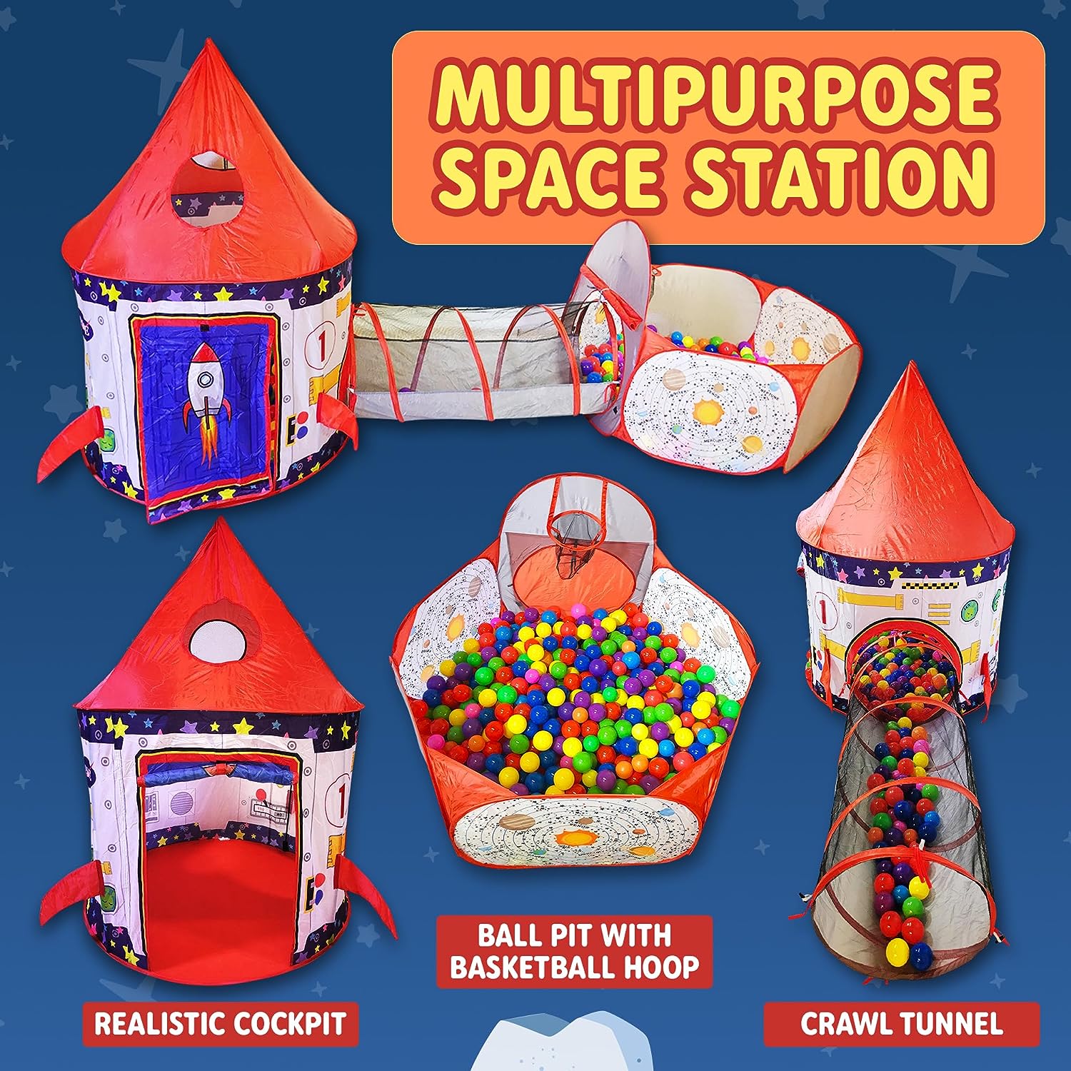 3pc Rocket Ship Tent with Basketball Hoop – Playz Fun for all ages!