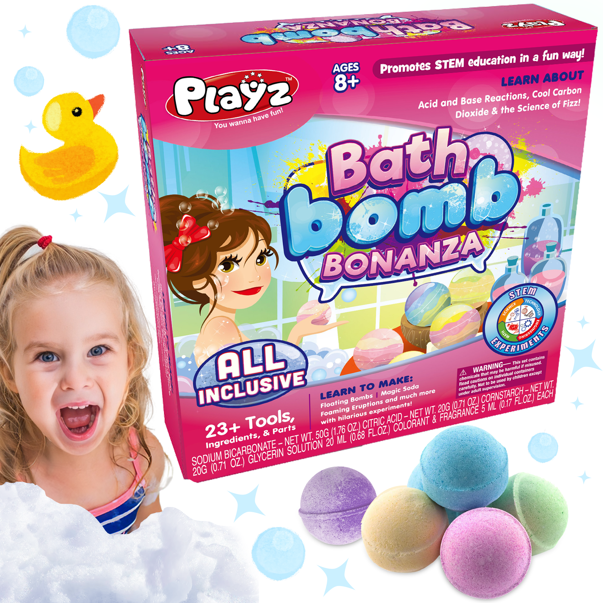 Playz Bath Bomb Bonanza Science Activity, Craft, & Experiment Kit - 23+ Tools to Make Magic Soda, Foaming Eruptions, Floating