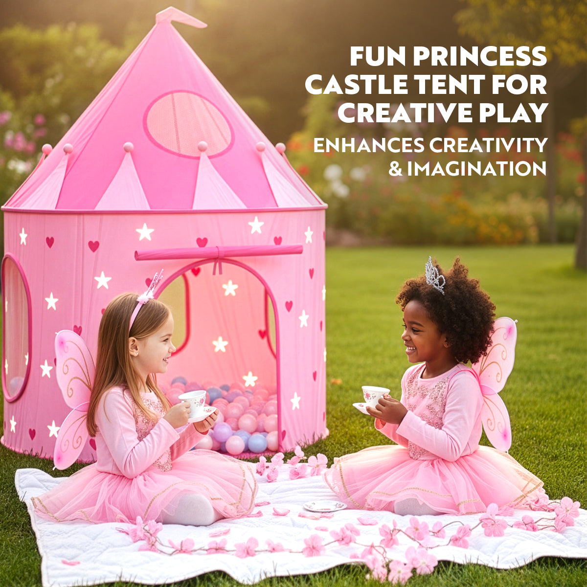 castle tent 5-Piece Princess Castle Girls Play Tent w/ Glow in The Dark Stars & Butterfly Fairy Dress Up Costume