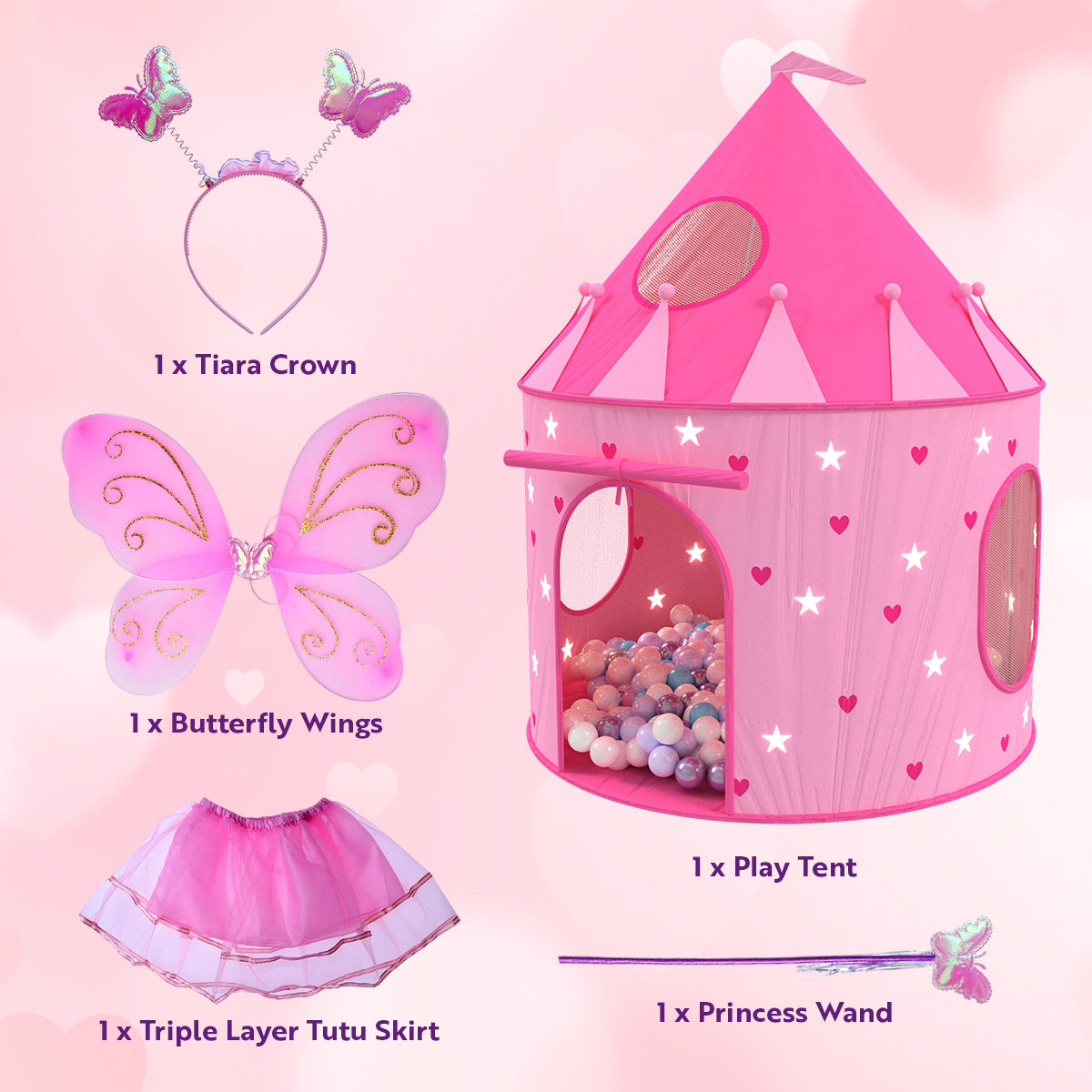 princess castle play tent 5-Piece Princess Castle Girls Play Tent w/ Glow in The Dark Stars & Butterfly Fairy Dress Up Costume