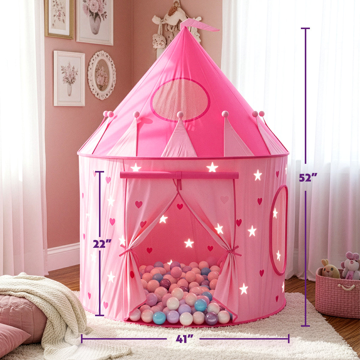 tent princess 5-Piece Princess Castle Girls Play Tent w/ Glow in The Dark Stars & Butterfly Fairy Dress Up Costume