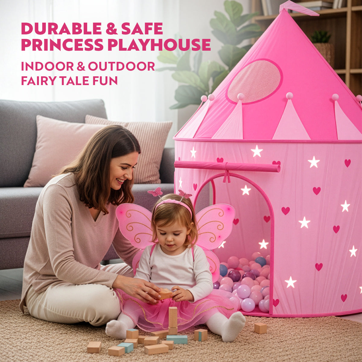 Playz 5-Piece Princess Castle Girls Play Tent w Glow in The Dark Stars & Butterfly Fairy Dress Up Costume