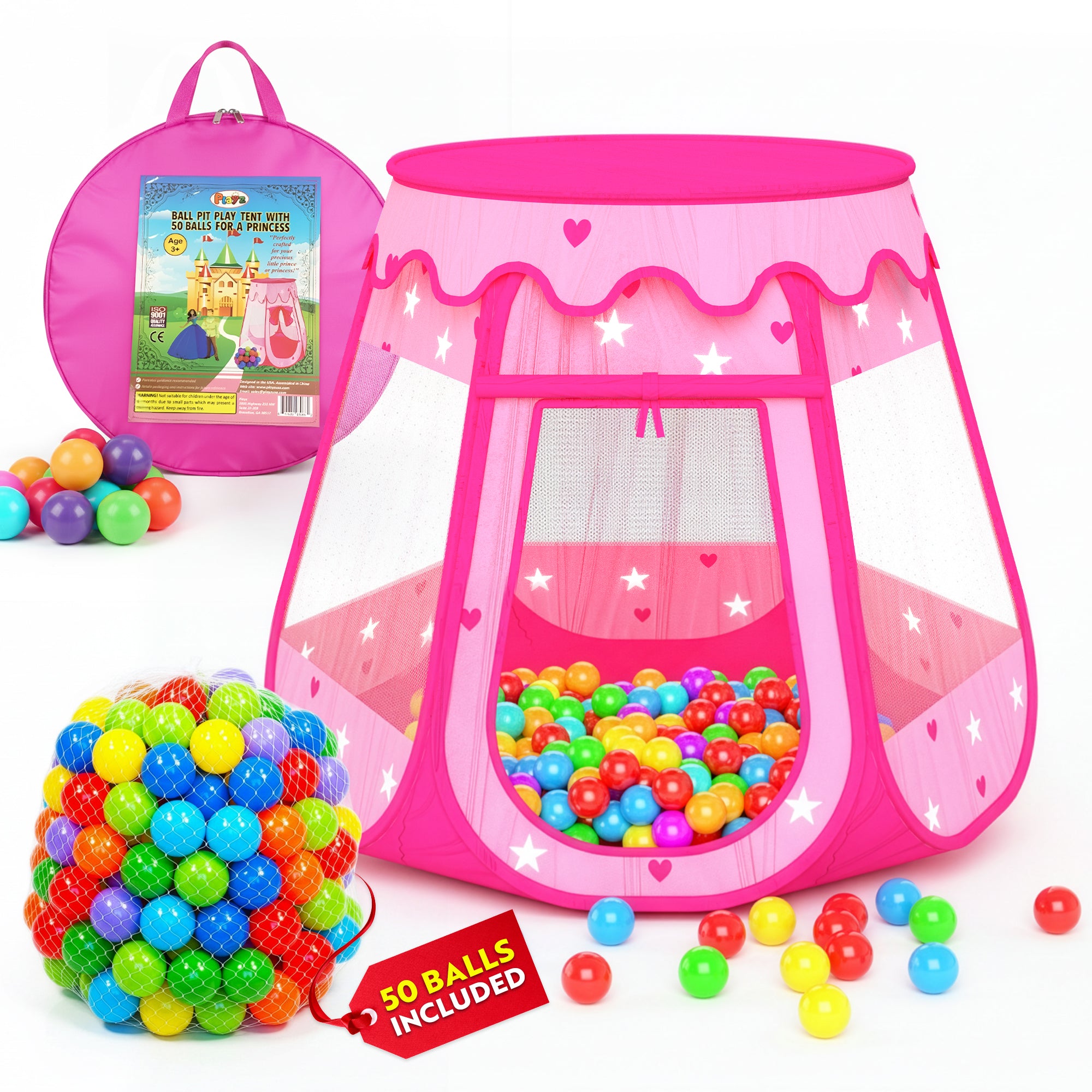 play tent house Playz Ball Pit Princess Castle Play Tent for Girls w/ 50 Balls Included - Pop Up Children Play Tent for Indoor & Outdoor Use