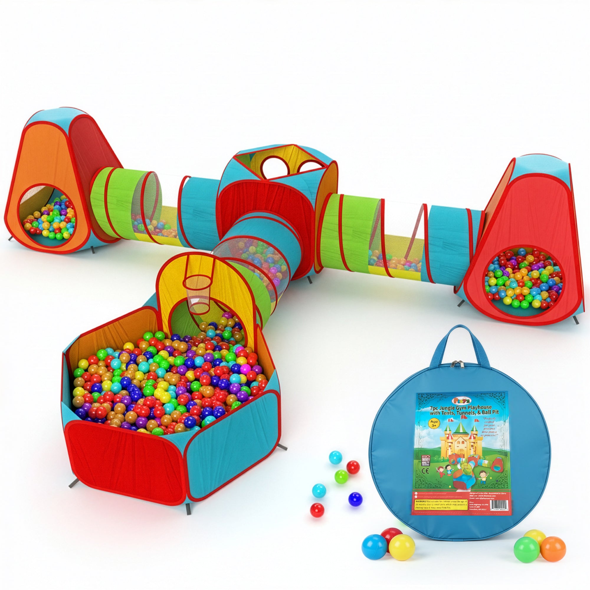 play tents with tunnels Playz 7pc Titan Ball Pit, Play Tent & Crawl Tunnel Bundle for Kids, Baby & Toddler with Storage Bag
