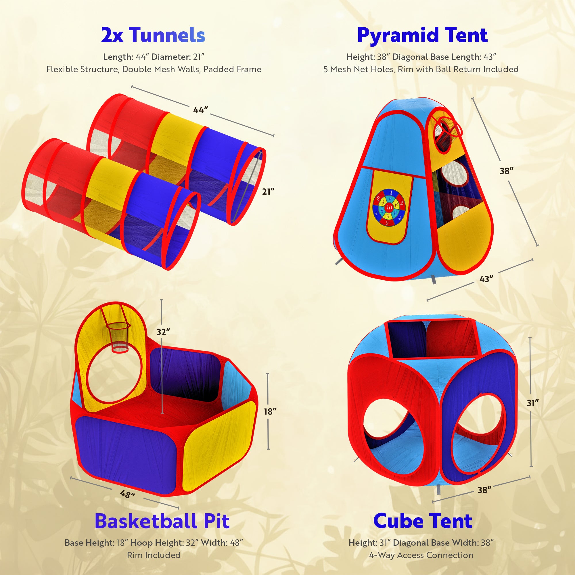 playhut tents Playz 5pc Kids Play Tent Jungle Gym Ball Pit Pop Up Tents & Play Tun