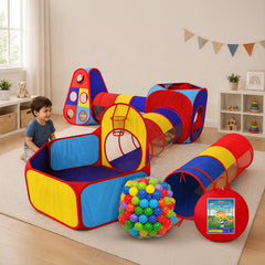 JungleGym Mega Playtime Combo - 5pc JungleGym Tent, Tunnel and Ball Pit set + Extra Large Crawl tunnel + 200 Ball Pit Balls -  Indoor/outdoor Pop-up Play set